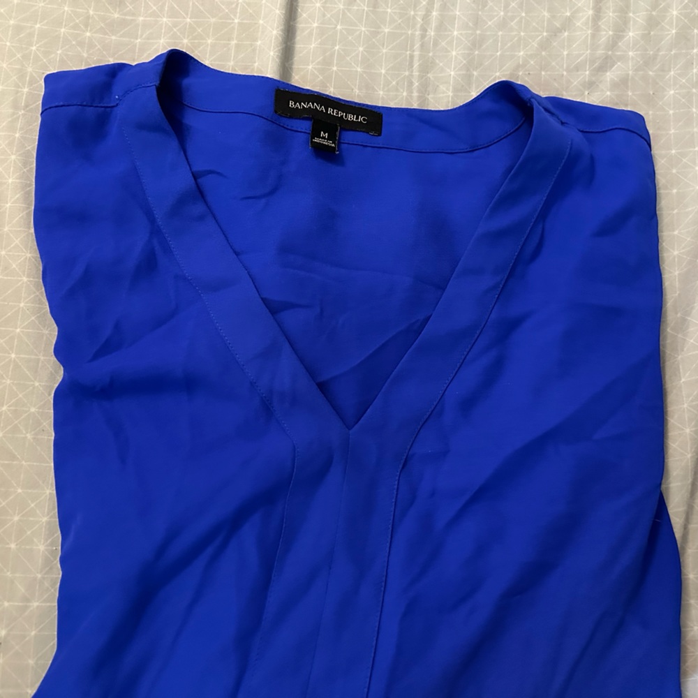 Banana Republic Vibrant Blue Dress shirt; Mesh, Deep V neck